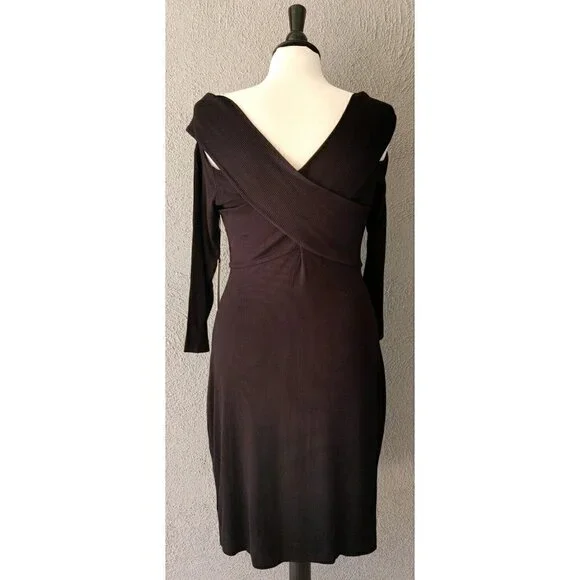 NWT L'Agence Black Fantina Dress Rib Knit Off The Shoulder in Size L